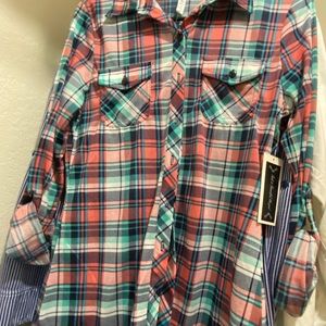 Pink Plaid Button down shirt